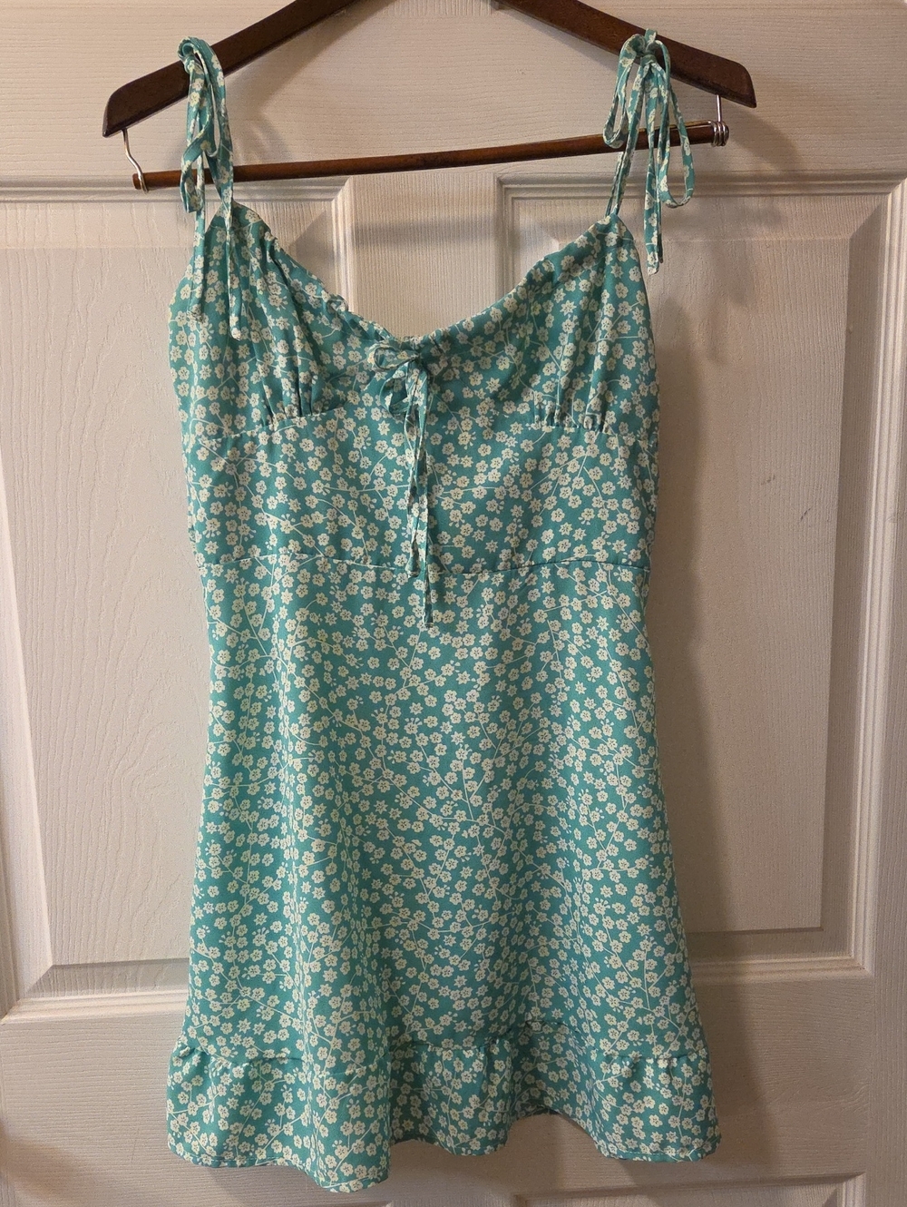 SHEIN Aqua Floral Tie-Shoulder Chemise Dress
